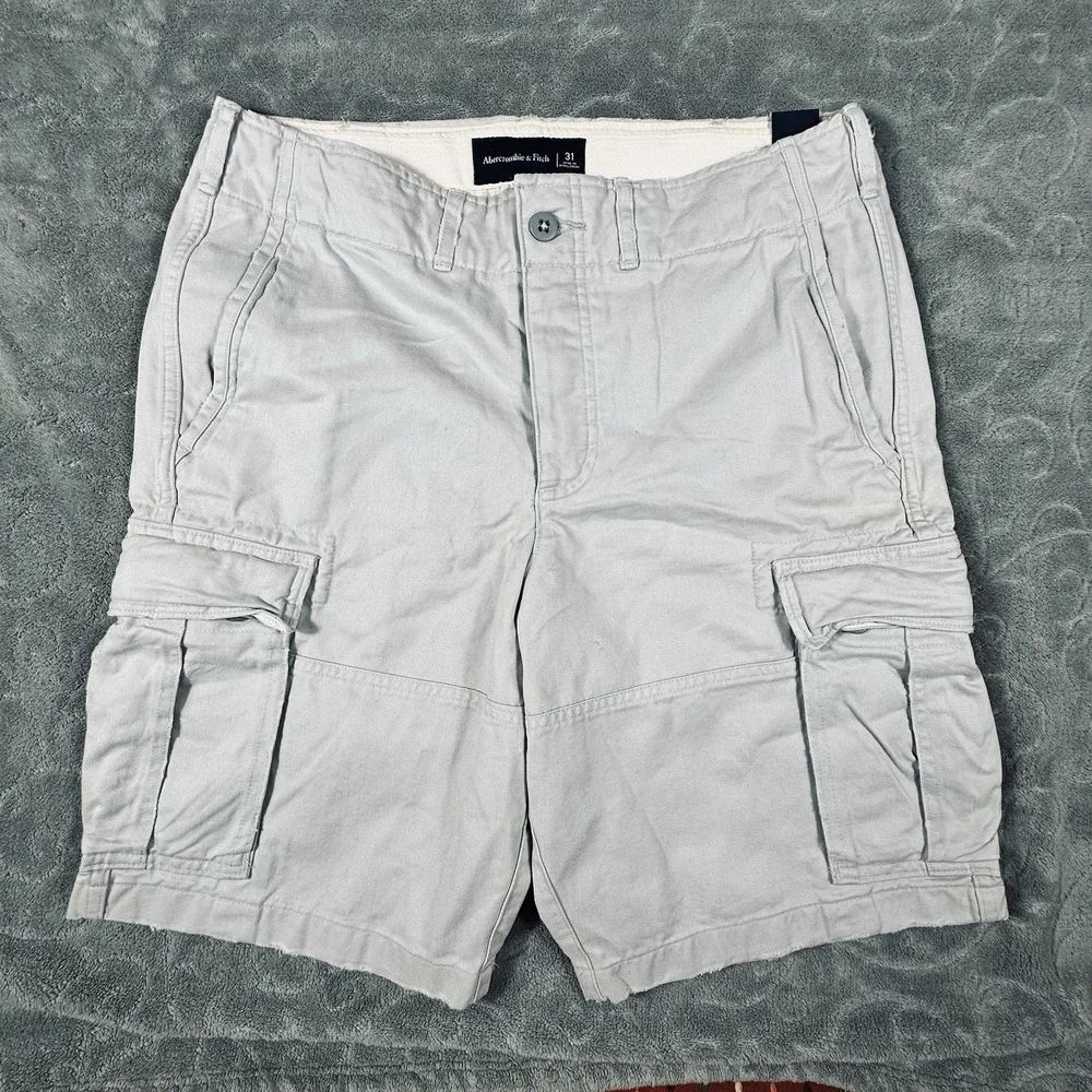 Abercrombie & Fitch Cotton Cargo Shorts Men 31 Heavy Button Fly Drawstring Y2K